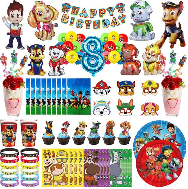 Paw Patrol Geburtstagsdekoration Set mit Skye Luftballons, Hintergrund, Tellern und Tassen in Multicolour von TAKARA TOMY - Bild 1