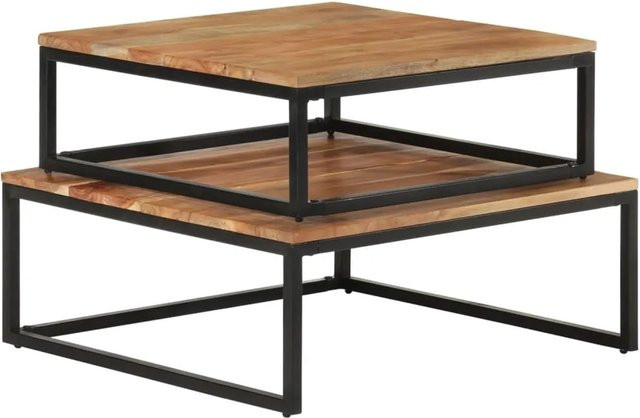 vidaXL Satztische Set aus 2 Stück aus massivem Akazienholz in Braun mit industriellem Look - Bild 1