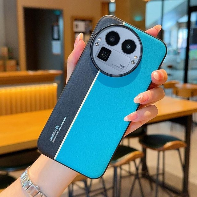Realme GT 8 Pro Schutzhülle aus Leder mit fluoreszierender Linie und Linsenschutz in Blau - Bild 1