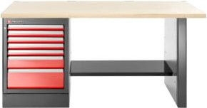 Facom JLS3 Werkbank mit Holzplatte und 7 Schubladen, Grau, B: 218,2 cm, H: 75,0 cm, T: 100,0 cm - Bild 1