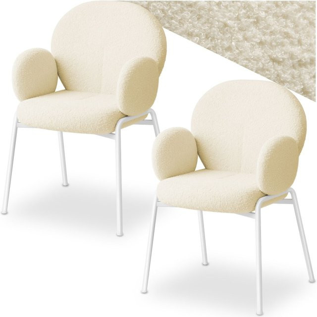tectake Scandi Stuhl gepolstert mit Bouclé-Bezug in Beige B/T/H: 61,5 x 62 x 90 cm - Bild 1