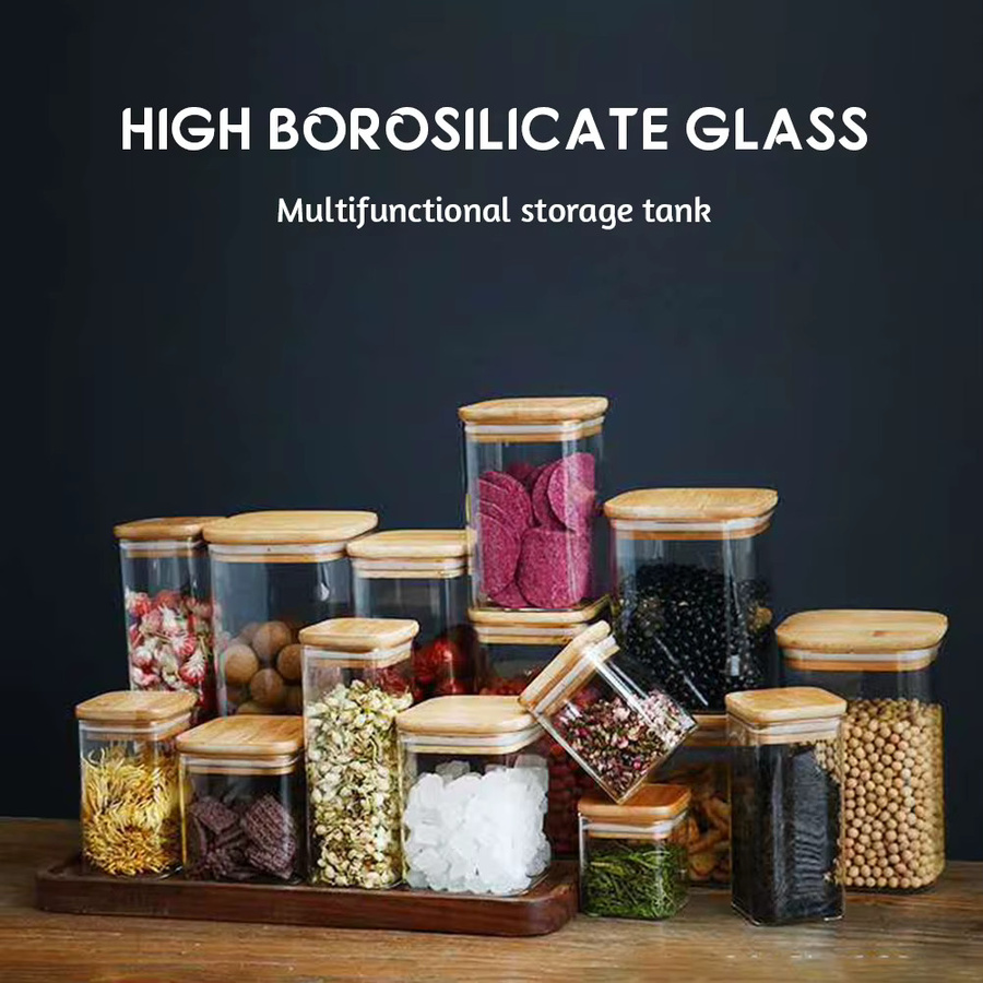 YEGBONG Glasbehälter mit Holzdeckel, transparenter Aufbewahrungsbehälter für Lebensmittel, Snacks oder Kaffee, luftdicht verschließbar - Bild 4