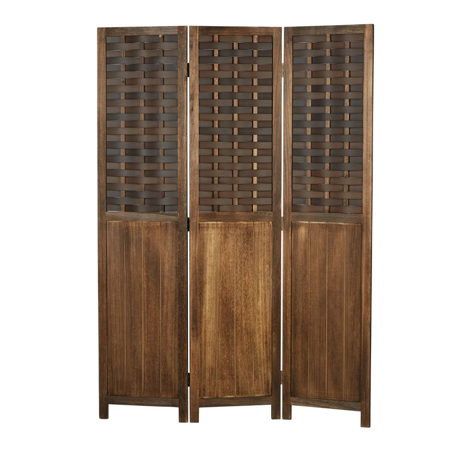 Homestyle4u 3-tlg. Paravent aus Paulowina-Holz mit Rattanmuster in Dunkelbraun, B: 120 cm, H: 170 cm - Bild 2