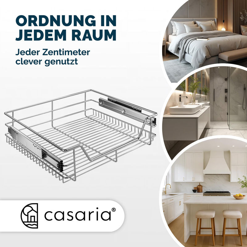 Casaria Teleskopschublade aus Stahl in Chrom, Breite: 44,0 cm, Tiefe: 49,0 cm, Höhe: 14,0 cm - Bild 5