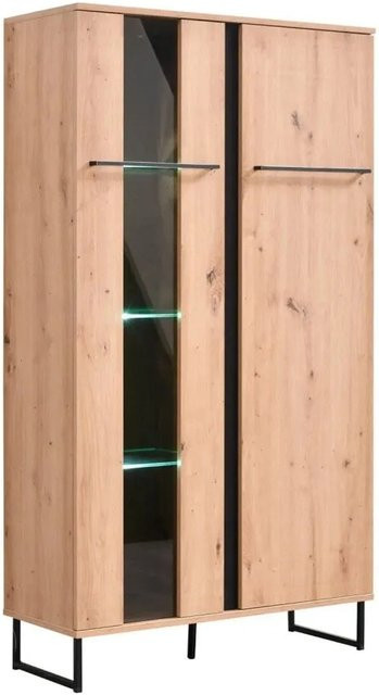 Homestyle4u Highboard Vitrine im Industrial Design mit Glastüren und Regalfächern, Farbe: Braun/Schwarz, B/T/H: 84,5 x 35,0 x 153,0 cm - Bild 1