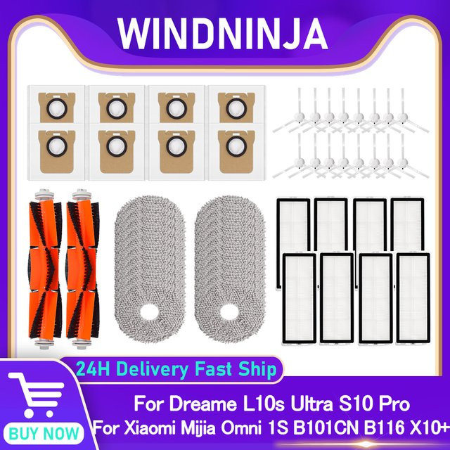 Zubehör-Set für Dreame L10s Ultra, S10 Pro und Xiaomi Mijia Omni 1S B101CN B116 X10 mit HEPA-Filtern, Seitenbürsten, Mopp-Pads und Staubbeuteln aus Kunststoff - Bild 1