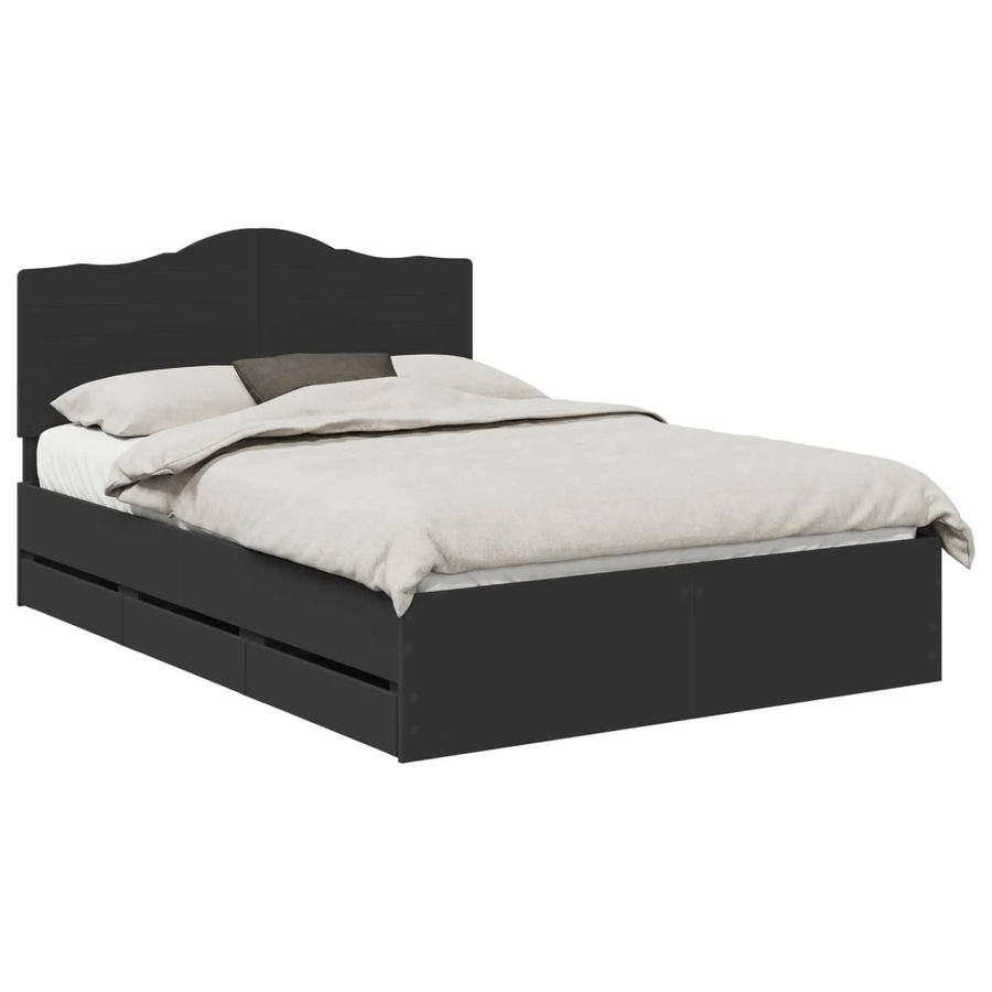 vidaXL Bettrahmen mit Schubladen in Schwarz, minimalistisches Design aus Holzwerkstoff, B/T/H: 150 x 200 x 100 cm - Bild 2