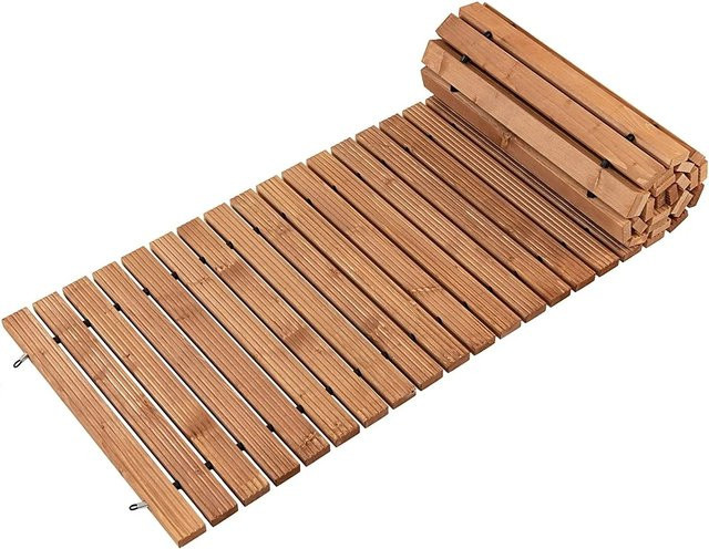 Costway Rollweg Gartenweg aus Holz und Stahl wetterfest Braun B: 245 cm, T: 55 cm - Bild 1