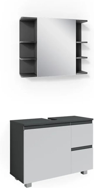 Vicco Badmöbelset J-Shape in Anthrazit und Weiß, modernes 2-teiliges Badezimmer-Set mit Spiegelschrank und Waschtischunterschrank - Bild 2
