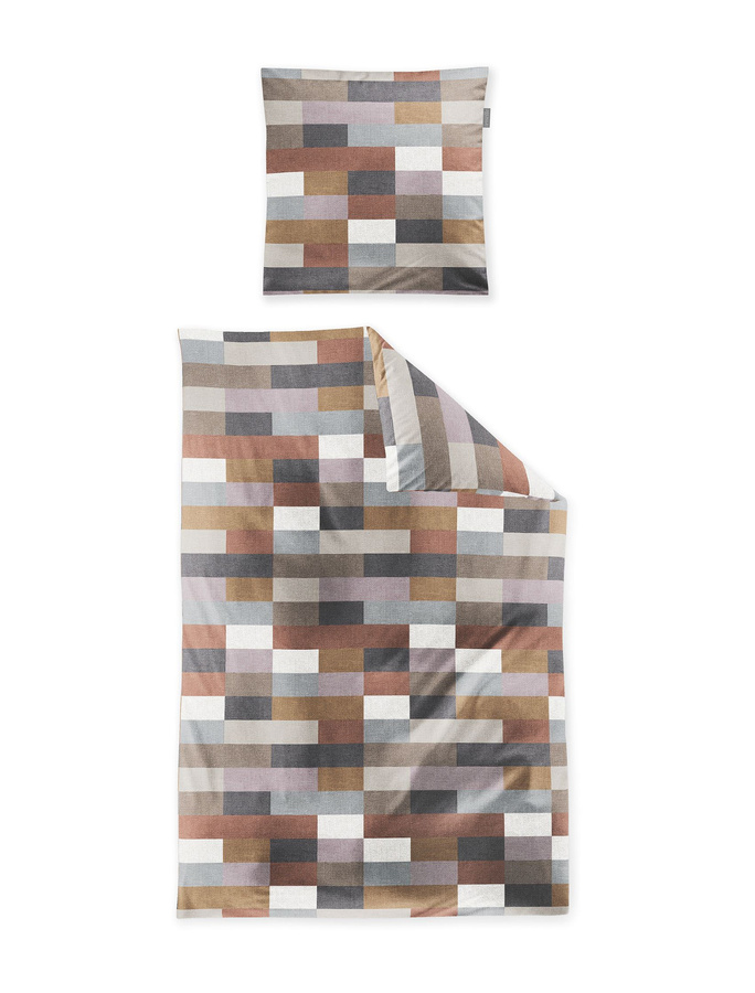 Irisette Feinbiber Bettwäsche Karo in Kupfer, Grau und Ocker, Set aus Bettbezug und Kissenbezug, Material: Baumwolle, B/H: 135 x 200 cm, Kissenbezug: 80 x 80 cm - Bild 1