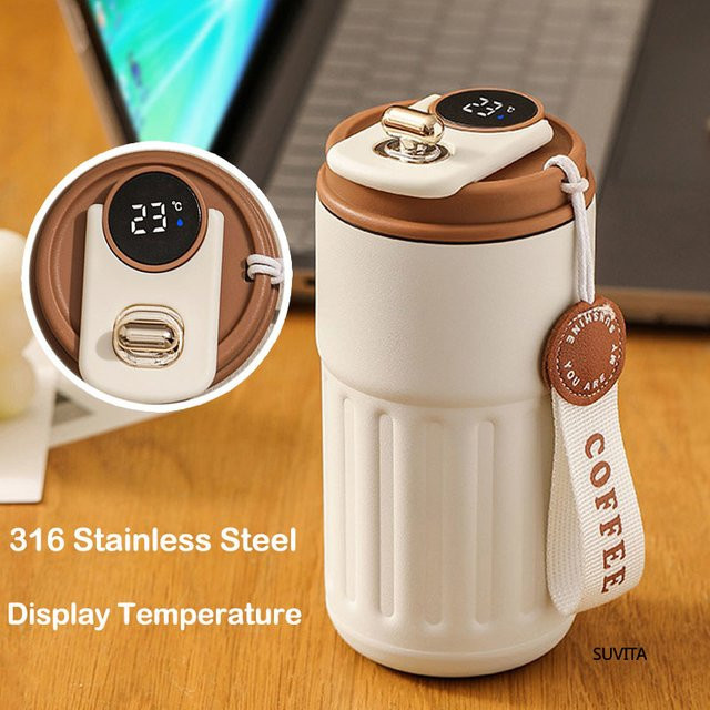 SUVITA Thermos Trinkflasche mit Smart Display Temperaturanzeige aus Edelstahl in Silber, 450 ml - Bild 1