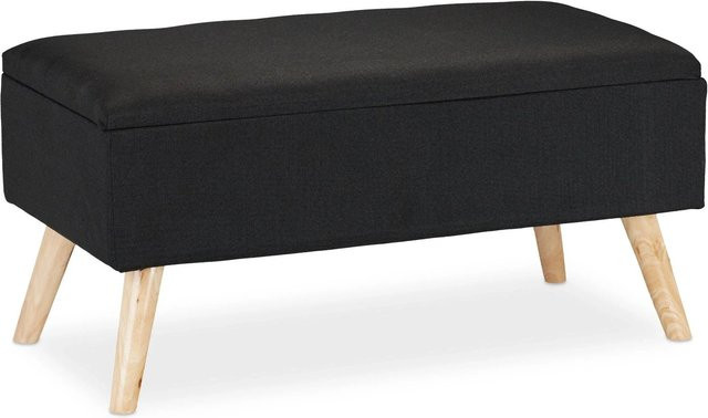 Relaxdays Sitzbank mit Stauraum aus Stoff in Schwarz, B/T/H: 79,5 x 39,5 x 39,5 cm - Bild 1
