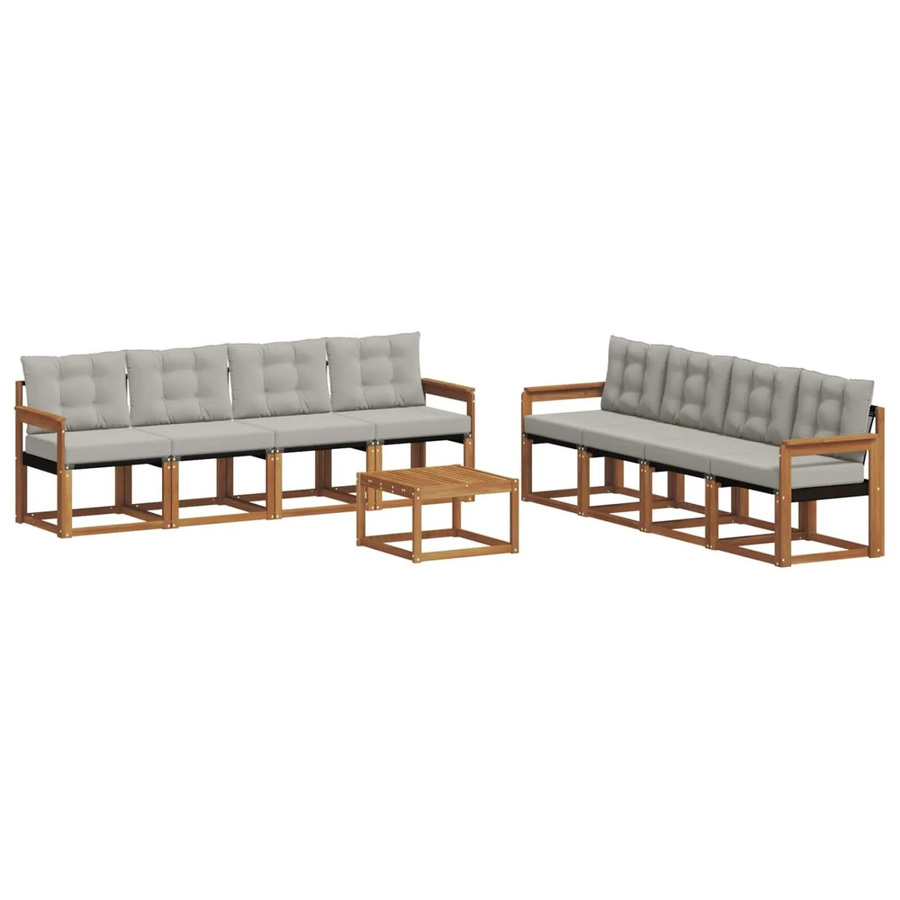 vidaXL Outdoor-Sofagarnitur 9-tlg. aus Akazienholz und Textilene in Natur und Grau mit Kissen - Bild 2