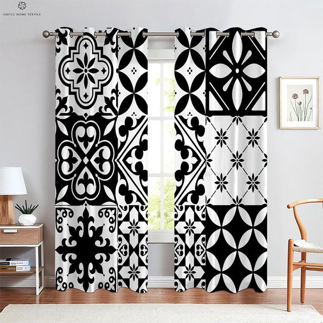 Yiran Furniture Vorhang im Retro-Böhmischen Stil mit buntem Karomuster, 2er-Set, halbtransparent, Breite: 50 cm, Höhe: 130 cm - Bild 1