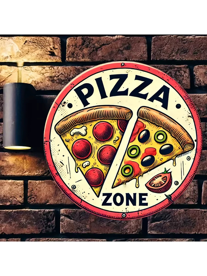 Potdemiel Italienisches Kranzschild mit Pizzasthema in Retro-Optik aus Aluminium, Durchmesser: 20,3 cm, Mehrfarbig - Bild 6