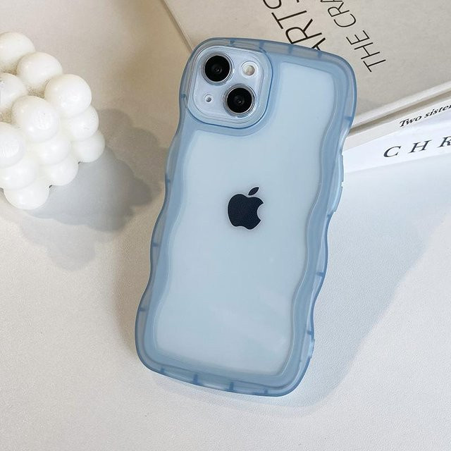 Transparente Handyhülle mit Wellenkanten für Apple iPhone 16 15 14 13 12 11 Pro Max, weiche TPU Rückseite, Blau - Bild 1
