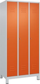 C+P Spind Classic PLUS Garderobenschrank mit 3 Abteilen, Stahl, Grau/Orange, H x B x T: 195 x 90 x 50 cm - Bild 1