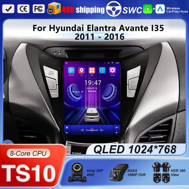 FengShiDa Android 16 Autoradio für Hyundai Elantra Avante I35 2011 - 2016 mit 9,7 Zoll Display, GPS, WiFi, 4G und Carplay in Schwarz - Bild 1