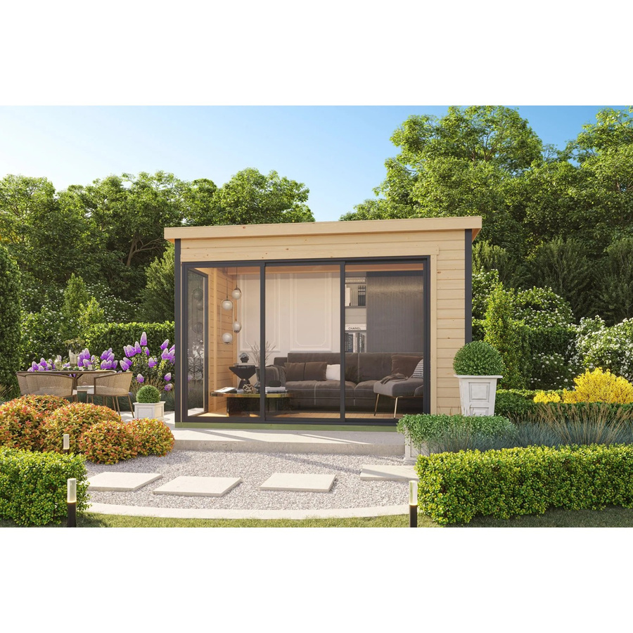 Lasita Blockbohlenhaus Austin Gartenhaus naturbelassen braun B/H/T: 379,6 x 239,4 x 259,6 cm - Bild 3