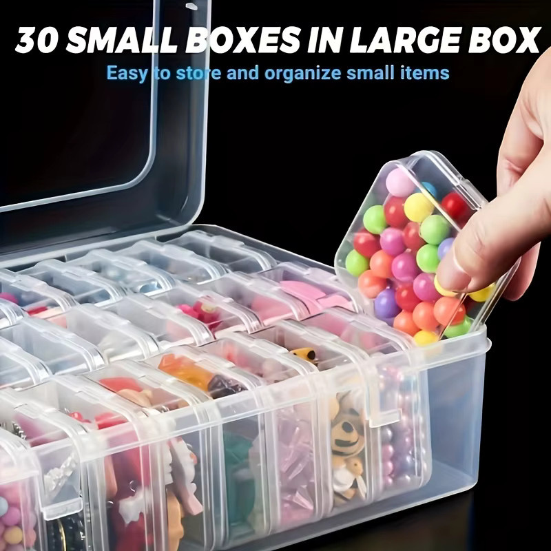 Transparente Kunststoff-Aufbewahrungsbox mit 14/30 Gittern, stapelbarer Organizer für Perlen, Schmuck und Kunsthandwerk inklusive Aufkleber, B/T/H: 30,0 x 22,5 x 14,0 cm - Bild 2