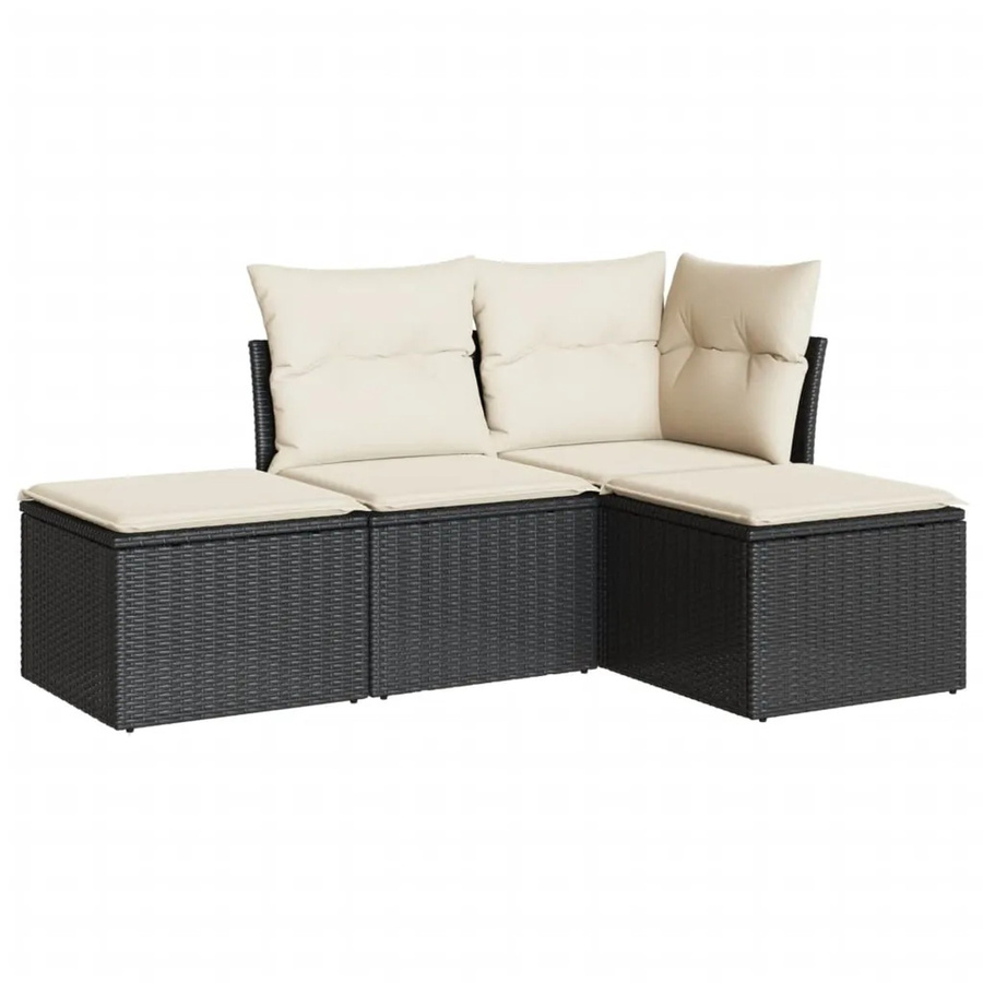 vidaXL 4-tlg Garten-Sitzgruppe in L-Form mit Polyrattan und Kissen, Schwarz - Bild 2