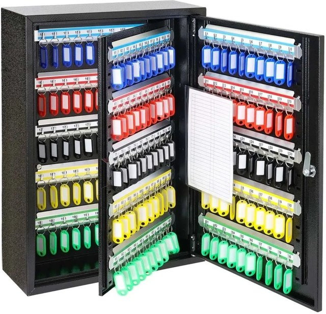 HMF Schlüsselschrank aus Stahl mit 200 Haken in Schwarz, abschließbare Schlüsselaufbewahrung, B/H/T: 55 x 38 x 14 cm - Bild 1