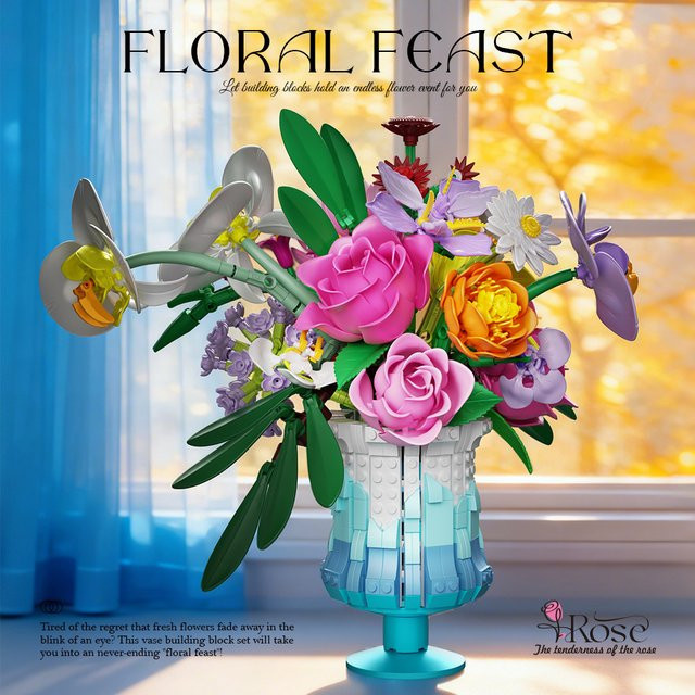 AMAZINGBLOKS Konservierte Blumen Bausteine Rose Daisy Lily Bouquet, 956 Teile, ab 14 Jahren - Bild 1