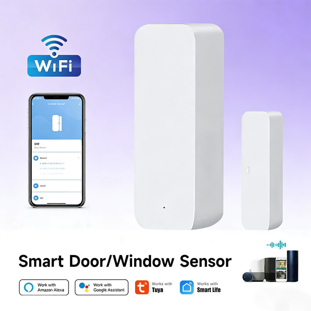 Tuya WiFi Tür- und Fenstersensor in Weiß mit Smart Life App-Steuerung für Sicherheits-Einbruchalarm und magnetische Kontaktüberwachung, kompatibel mit Alexa und Google Home - Bild 1