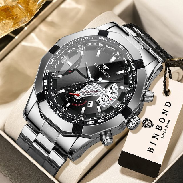 BINBOND Armbanduhr Quarz, Edelstahl, Schwarz, Herren - Bild 1