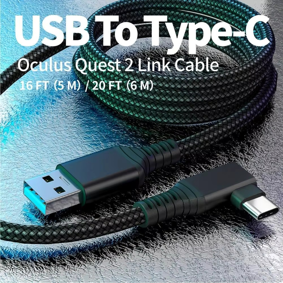 LAIHONEN USB 3.0 auf Typ-C Datenkabel in Schwarz mit 90 Grad Winkel und Nylon-Geflecht für Quest 2 Pro und PICO 4 Pro - Bild 4