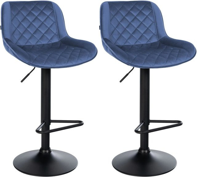 DELUKE 2er Set Barhocker KUHAR in Blau, höhenverstellbare Barstühle aus Samt mit Lehne und 360 Grad Drehsitz, B/T/H: 50 x 52 x 84 cm - Bild 1