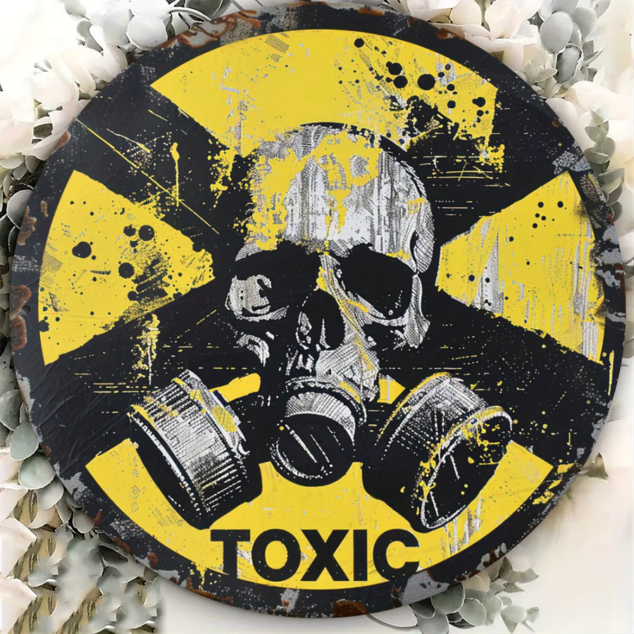CIFBUY Vintage-Gefahrenschild Toxic als runde Wanddekoration aus Metall in Gelb, Durchmesser: 20,32 cm - Bild 3
