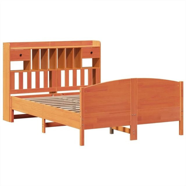 vidaXL Massivholzbett aus Kiefernholz mit Kopfteil und Regal in Braun, B/T/H: 150 x 200 cm - Bild 1