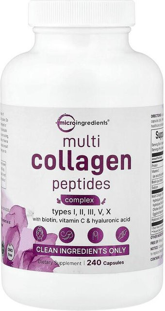 Micro Ingredients Multi-Kollagen-Peptid-Komplex mit Biotin, Vitamin C & Hyaluronsäure, 240 Kapseln - Bild 1
