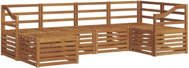 vidaXL Garten-Sofagarnitur aus Akazien-Massivholz, 6-teiliges L-Shape Set in Braun und Beige für Garten und Terrasse - Bild 1