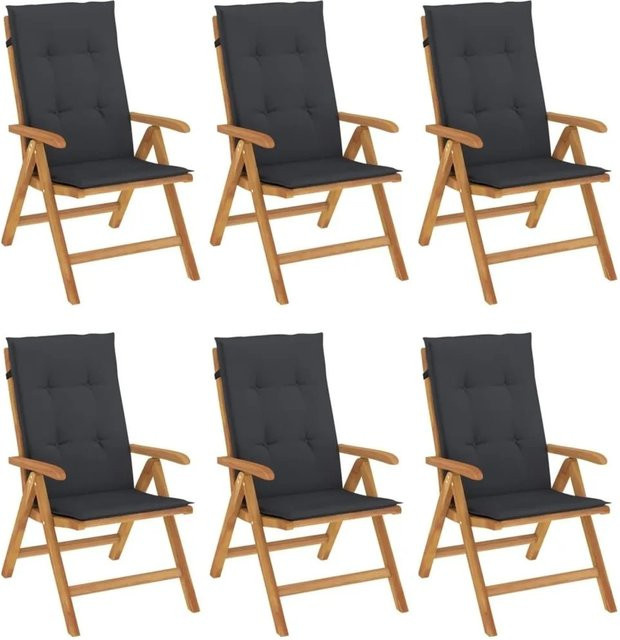 6er Set vidaXL Gartenstühle aus Massivholz Teak mit Kissen in Schwarz - Bild 1
