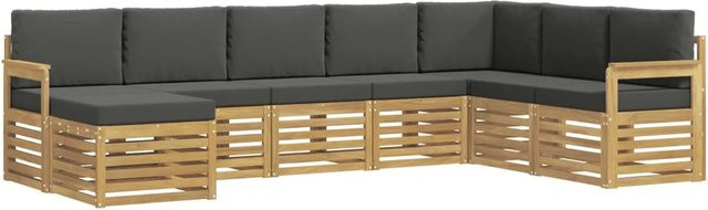 vidaXL Outdoor-Sofagarnitur 8-teilig in L-Form aus Akazienholz mit Polstern in Weiß und Anthrazit - Bild 1