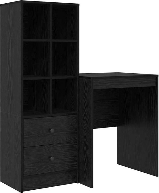 vidaXL Schreibtisch und Hochboard Set in Schwarz und Eichen-Optik, 2-teiliges Büro-Set aus Holzwerkstoff - Bild 1