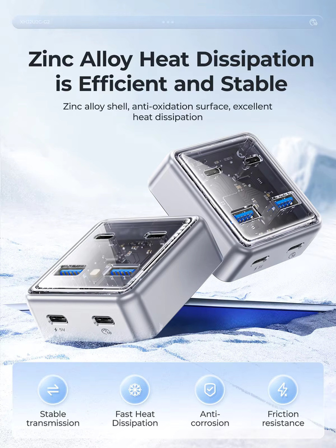 ORICO USB 3.2 Hub aus Metall mit 2 USB-A und 2 USB-C Anschlüssen, 10Gbps, Silber - Bild 2