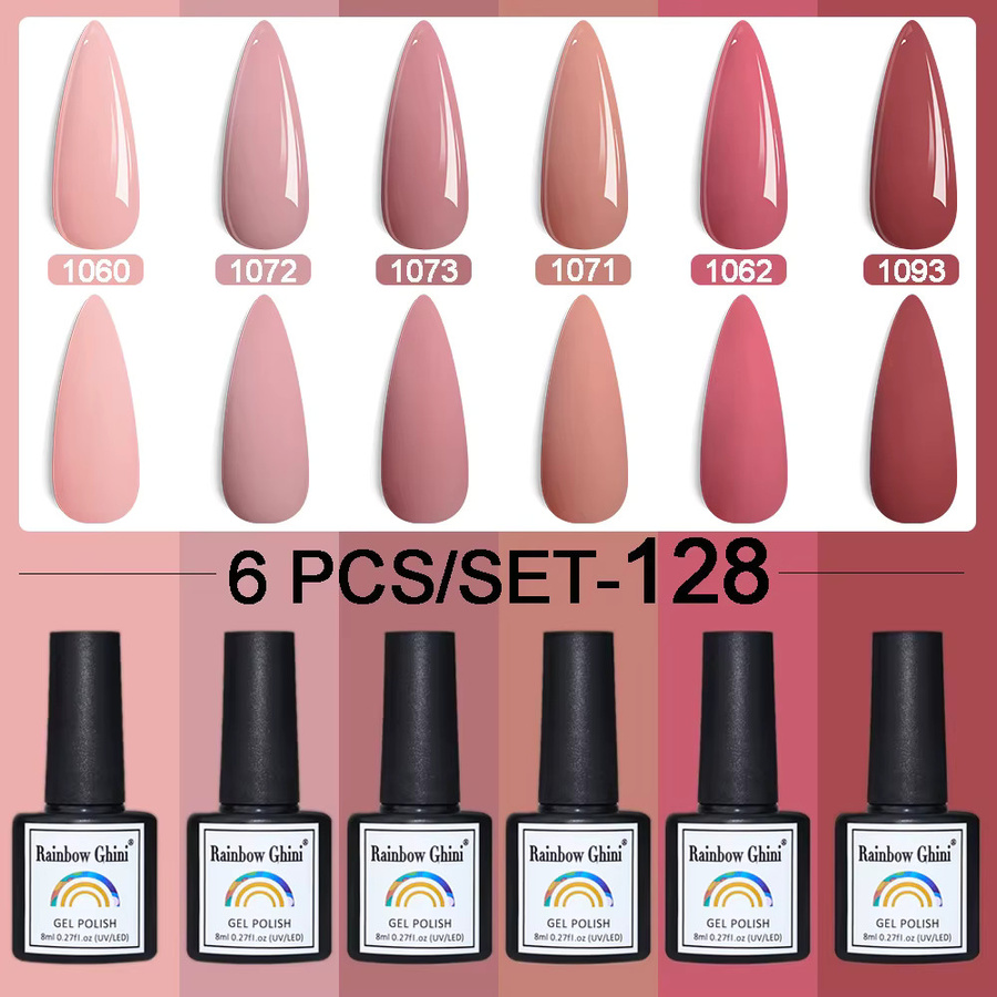 Rainbow Ghini Nagellack Set, 6 Stück, 8 ml, Rosa und Nude, glänzend - Bild 3