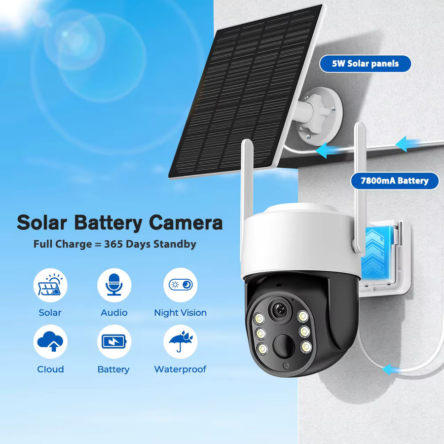 Abuntu 5MP Outdoor Solar Kamera mit Wifi, integrierter 7800 mAh Batterie, ICSEE App, PIR Personenerkennung und 365 Tage Standby, Farbe: Weiß - Bild 2
