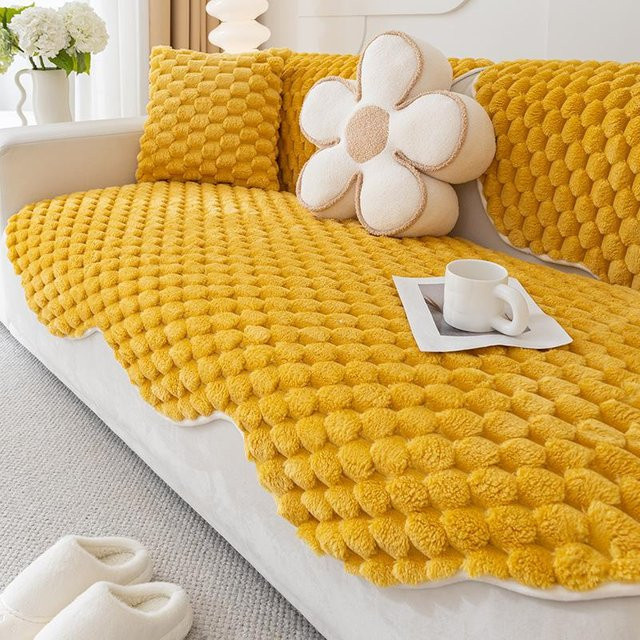 Rutschfeste Sofamatte aus Plüsch in Gelb, universeller Couchbezug für das Wohnzimmer, B/T: 180 x 90 cm - Bild 1
