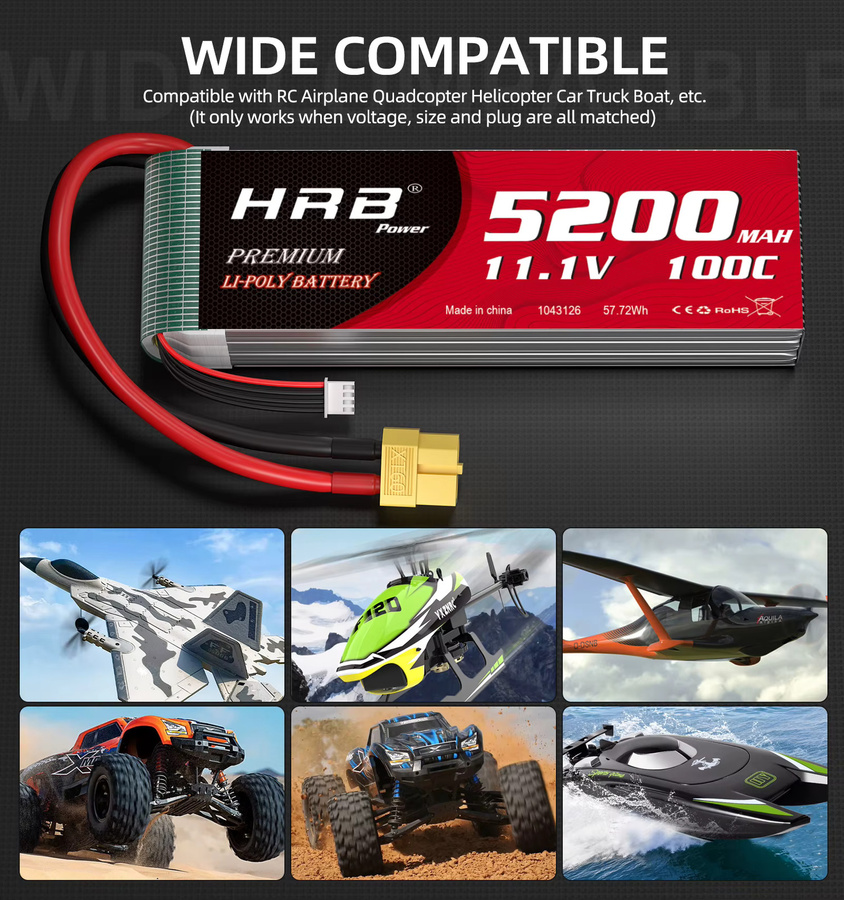 HRB LiPo-Akku 5200mAh mit XT60 oder XT90 Anschluss für RC Quadcopter, Hubschrauber, Boot, Auto und Flugzeug - Bild 3