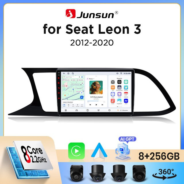 Junsun Wireless CarPlay und Android Auto Autoradio für SEAT Leon Mk3 (5F) 2012-2020 in Schwarz mit GPS-Navigation, WiFi, Bluetooth, DSP und IPS-Touchscreen - Bild 1