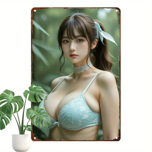 HELLOYOUNG Anime Girl Metall-Wandkunst mit Blumen-Motiv in Weiß und Multicolour, B/H: 20,3 x 30,5 cm - Bild 1