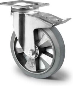 CASCOO Lenkrolle Serie BAF2 mit Totalfeststeller und Doppelkugellager, Durchmesser: 125 mm, Farbe: Silber/Grau, Material: Stahl und Aluminium, verzinkt - Bild 1