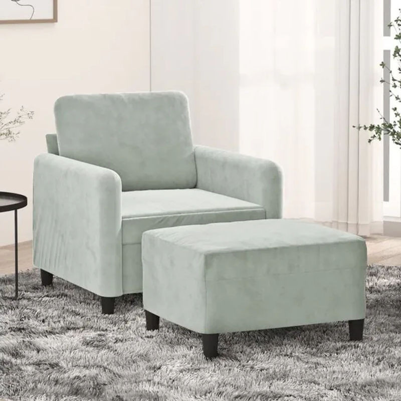 Modernes Relaxsessel Set mit Hocker von vidaxl aus Samt in Grau - Bild 1