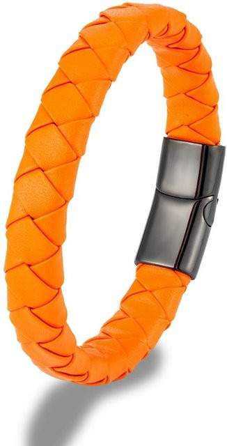 Armband, orangefarbenes Leder, schwarze Edelstahlschnalle, Unisex, 23 cm - Bild 1