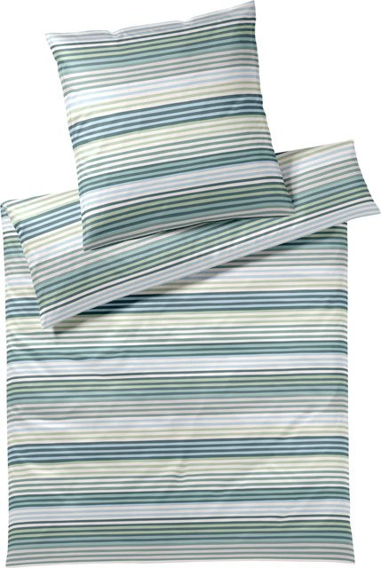 Bettwäsche RIO Satin gestreift aus Baumwolle und Viskose, Farben: Grün, Türkis, Blau, B/H: 135 x 200 cm - Bild 1