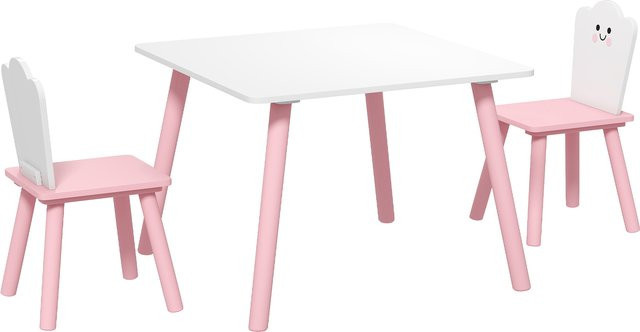 AIYAPLAY Kindertisch mit 2 Stühlen in Rosa und Weiß mit Zuckerwatte-Design und Holzbeinen für Kinderzimmer - Bild 1